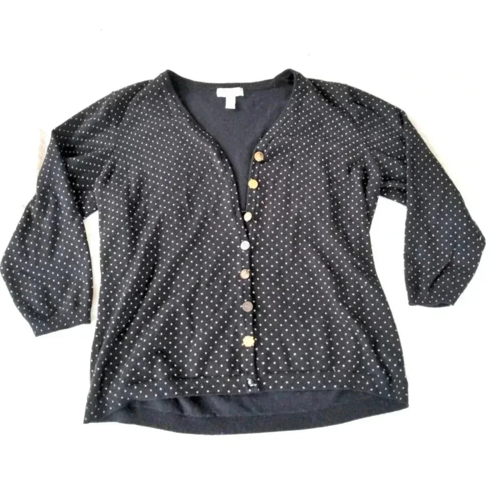 Charter Club Black‎ Polka Dot button Top 1B